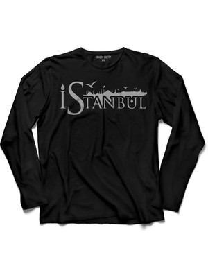Kendim Seçtim Tipografik Istanbul Silüet Tasarım Martı 2  Uzun Kollu Tişört Baskılı Çocuk T-Shirt