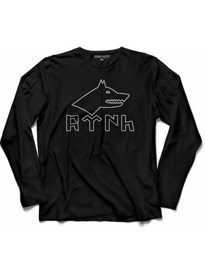 Kendim Seçtim Göktürkçe Türk Bozkurt Logosu  Uzun Kollu Tişört Baskılı Çocuk T-Shirt