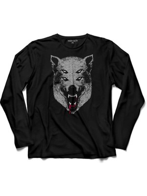 Kendim Seçtim Kurt Kafa Göz Yanılması Wolf Head  Uzun Kollu Tişört Baskılı Çocuk T-Shirt