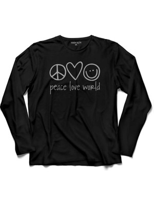 Kendim Seçtim Peace Love World Gülümse Pozitif Ol  Uzun Kollu Tişört Baskılı Çocuk T-Shirt