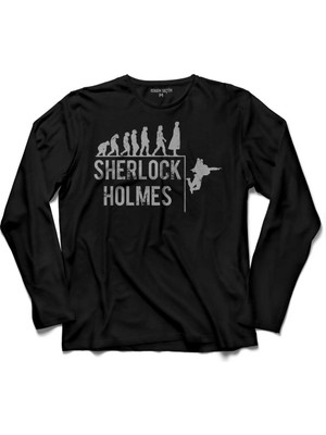 Kendim Seçtim Sherlock Holmes Evrim The Evolutıon Of Man  Uzun Kollu Tişört Baskılı Çocuk T-Shirt