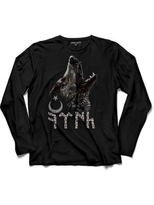 Kendim Seçtim Tsk Göktürkçe Eski Türk Bozkurt Wolf Kurt Hilal  Uzun Kollu Tişört Baskılı Çocuk T-Shirt