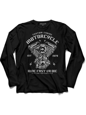 Kendim Seçtim Custom Engine Motorcycle Rıde Fast Or Dıe 1978  Uzun Kollu Tişört Baskılı Çocuk T-Shirt