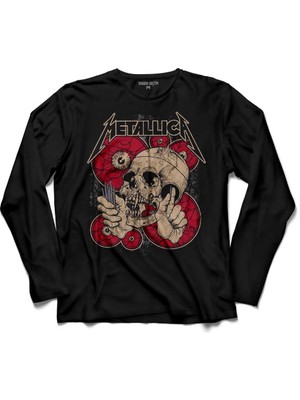 Kendim Seçtim Metallıca Skull Battery The Shortest Straw  Uzun Kollu Tişört Baskılı Çocuk T-Shirt