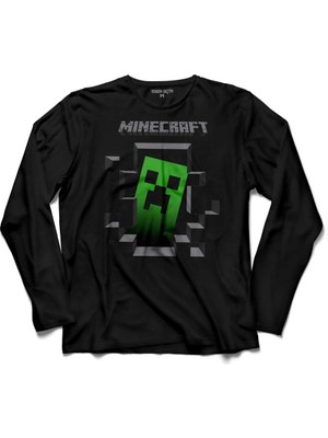Kendim Seçtim Mınecraft Creeper Insıde  Uzun Kollu Tişört Baskılı Çocuk T-Shirt