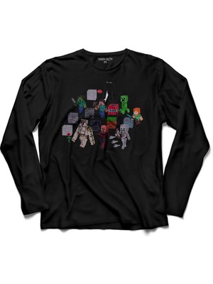 Kendim Seçtim Mınecraft Tüm Karakterleri  Uzun Kollu Tişört Baskılı Çocuk T-Shirt