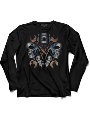 Kendim Seçtim Kuru Kafa Skull Anahtar Piston Buji Sanayi Tamirat Kollu Tişört