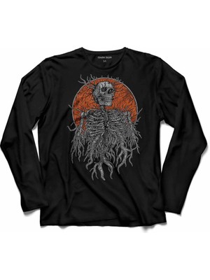 Kendim Seçtim Skull Skeleton Ağaç Kökü Kuru Kafa  Uzun Kollu Tişört Baskılı Çocuk T-Shirt