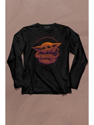 Kendim Seçtim Baby On Board Yoda Star Wars Yeşil Bebek Mandalorian 2 Uzun Kollu Tişört Baskılı Çocuk T-Shirt