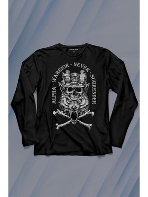 Kendim Seçtim Alpha Warrior Military Savaşçı Kurt Bozkurt Uzun Kollu Tişört Baskılı Çocuk T-Shirt
