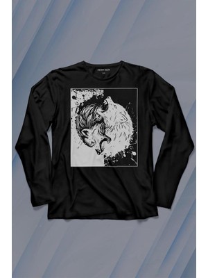 Kendim Seçtim Siyah Beyaz Ying Yang Iyilik Kötülük Asil Kurt Bozkurt Uzun Kollu Tişört Baskılı Çocuk T-Shirt
