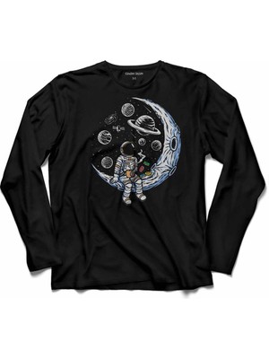 Kendim Seçtim Astronot Drınkın Coffee Nasa Ay  Uzun Kollu Tişört Baskılı Çocuk T-Shirt