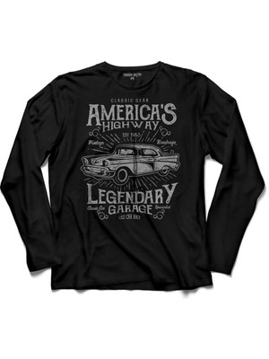 Kendim Seçtim America's Legendary Garage Amerikan Arabası  Uzun Kollu Tişört Baskılı Çocuk T-Shirt