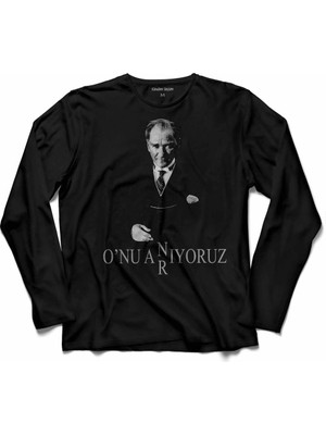 Kendim Seçtim Atatürk Onu Arıyoruz Anıyoruz Silüet  Uzun Kollu Tişört Baskılı Çocuk T-Shirt