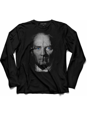 Kendim Seçtim Atatürk Mavi Gözlü Gazi Mustafa Kemal Silüet  Uzun Kollu Tişört Baskılı Çocuk T-Shirt