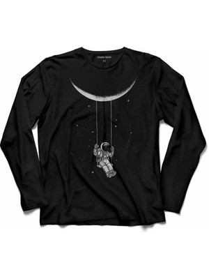 Kendim Seçtim Ay Salıncak Astronan Sallanan Nasa Uzay Cosmos  Uzun Kollu Tişört Baskılı Çocuk T-Shirt