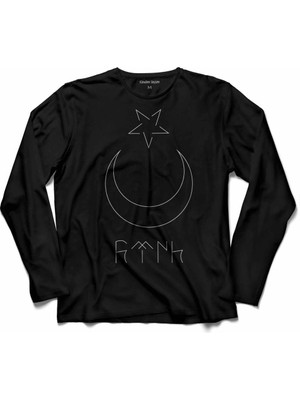 Kendim Seçtim Göktürkçe Türk Bozkurt Bayrağı  Uzun Kollu Tişört Baskılı Çocuk T-Shirt