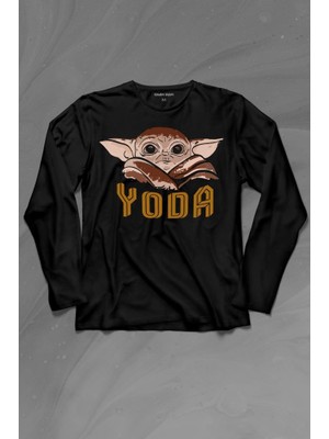 Kendim Seçtim Baby On Board Yoda Star Wars Kahverengi Bebek Mandalorian Uzun Kollu Tişört Baskılı Çocuk T-Shirt