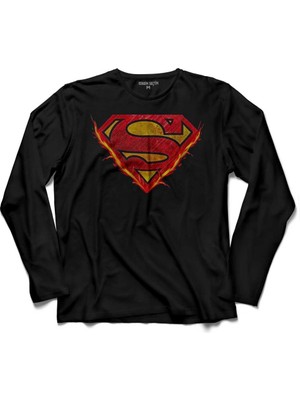 Kendim Seçtim Superman Flame Alev Logo Super Man  Uzun Kollu Tişört Baskılı Çocuk T-Shirt