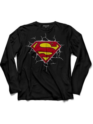 Kendim Seçtim Superman Super Man Logo 3 Boyutlu  Uzun Kollu Tişört Baskılı Çocuk T-Shirt