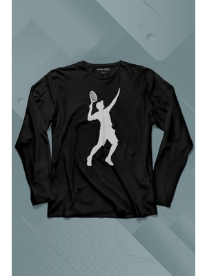 Kendim Seçtim Tennis Player Tenis Raket Oyuncusu Silüet Uzun Kollu Tişört Baskılı Çocuk T-Shirt