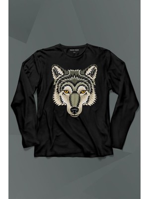 Kendim Seçtim Wolf Head Kurt Silüeti Kafa Bozkurt Uzun Kollu Tişört Baskılı Çocuk T-Shirt