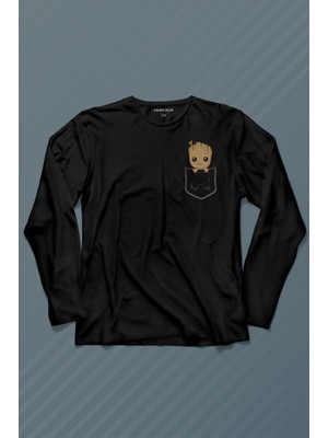 Kendim Seçtim Bebek Groot Marvel Galaksinin Koruyucuları Cep Uzun Kollu Tişört Baskılı Çocuk T-Shirt