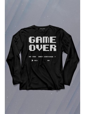 Kendim Seçtim Game Over Atari Retro Pixel Oyun Uzun Kollu Tişört Baskılı Çocuk T-Shirt