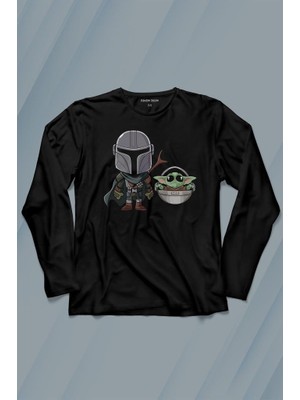 Kendim Seçtim Baby Yoda Mando Figür The Mandalorian Bebek Yoda Star Wars Uzun Kollu Tişört Baskılı Çocuk T-Shirt