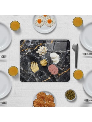 Decorita Cam Sunum Standı | Kahverengi Detaylı Siyah Mermer Görünümlü | 29cm x 34cm