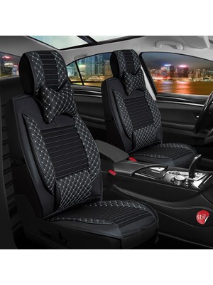 Ack Seat Arona Uyumlu Lüks Deri Oto Koltuk Kılıfı Ön/arka Set Elit Siyah-Beyaz