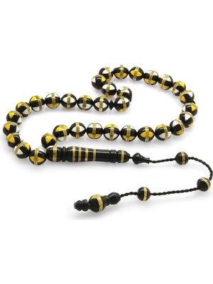 Tesbihane Sistemli Pirinç Sarmal Sarı-Beyaz Mine Dolgulu Küre Kesim Kuka Tesbih