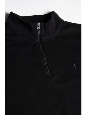 Terapi Men Erkek Siyah Rahat Kalıp Yarım Fermuarlı Bato Yaka Basic Sweatshirt 21K-5200179-2