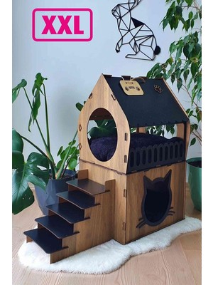 Mavi Trend Büyük Kedi Evi Xxl Teraslı Kedi Evi 5kg ve Üzeri Kediler Için Xxl Siyah