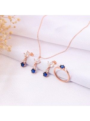 Miavi Silver 934 Ayar Gümüş Safir Taşlı Takı Seti