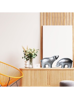 Minazey Love Bear 2'li Gümüş Dekoratif Biblo Aksesuar