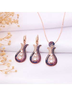 Miavi Silver 925 Ayar Gümüş Lale Kolye Küpe Set