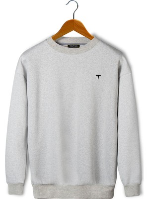 Terapi Men Unisex Gri Göğsü T Baskılı Oversize Üç Iplik Şardonlu Bisiklet Yaka Sweatshirt 22K-5200177-2