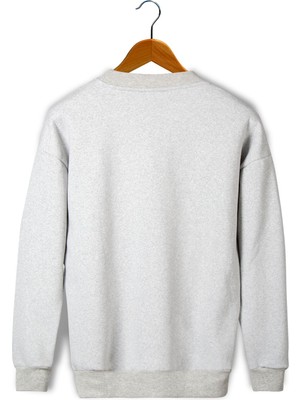 Terapi Men Unisex Gri Göğsü T Baskılı Oversize Üç Iplik Şardonlu Bisiklet Yaka Sweatshirt 22K-5200177-2