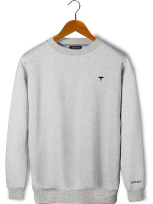 Terapi Men Unisex Gri Göğsü T ve Kolu Terapi Men Baskılı Oversize Şardonlu Bisiklet Yaka Sweatshirt 22K-5200177-3