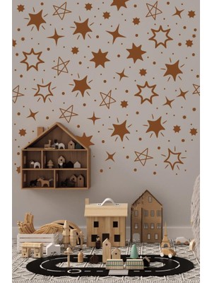 Lizpo Decor Yıldız Yağmuru Karışık Konsept Duvar Dekorasyon Sticker 200 Adet Kahverengi