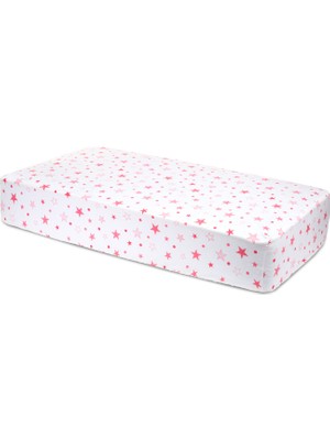 Baby Meva Lastikli Pembe Yıldızlı Fitted Bebek Çarşafı 80x140