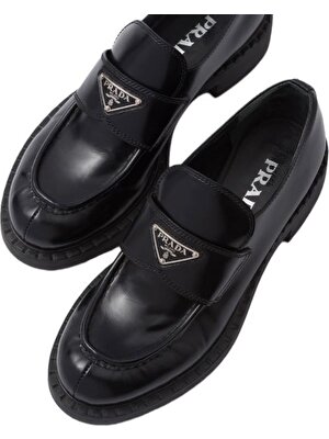 Passionis Prada Klasik Ayakkabı - Prada Black Brushed Leather Loafers