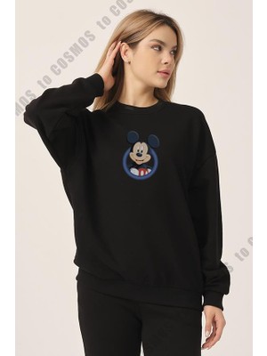 To Cosmos Mickey Mouse Silüet Baskılı Siyah Kadın Sweatshirt