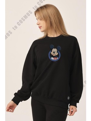 To Cosmos Mickey Mouse Silüet Baskılı Siyah Kadın Sweatshirt