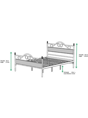 Mobilya Dükkanım Bitez Metal Karyola 180X200 ARM084 Beyaz + Ceviz