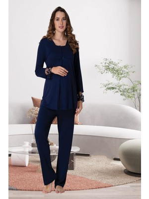 Effortt Lacivert Hamile Lohusa Pijama Takımı