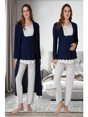 Effortt Lacivert Sabahlıklı Hamile Lohusa Pijama Takımı