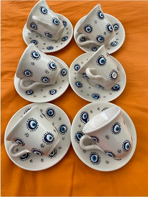 Jindar Life El Işlemesi Nazar Boncuklu 6 Kişilik Kahve Fincanı Takımı