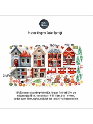 Sticker Ekspres Şirin Kasabada Yeni Yıl Sevinci Yılbaşı Cam Duvar Kapı Sticker Seti